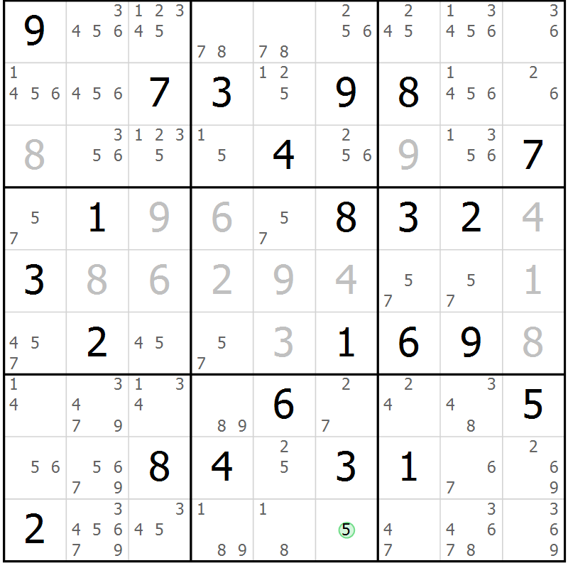 Position des candidats pour la solution de la Gr 43 page 46 du magazine de sudoku Maestro n° 099