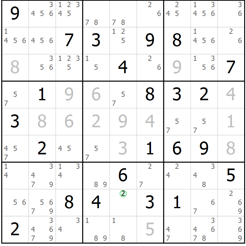 Position des candidats pour la solution de la Gr 43 page 46 du magazine de sudoku Maestro n° 099
