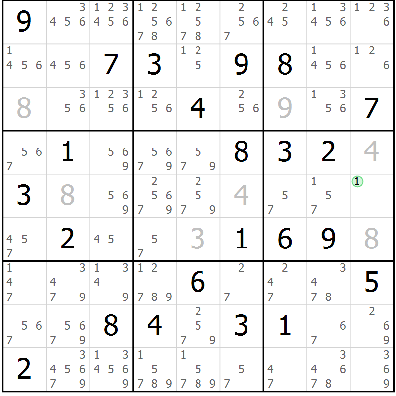 Position des candidats pour la solution de la Gr 43 page 46 du magazine de sudoku Maestro n° 099