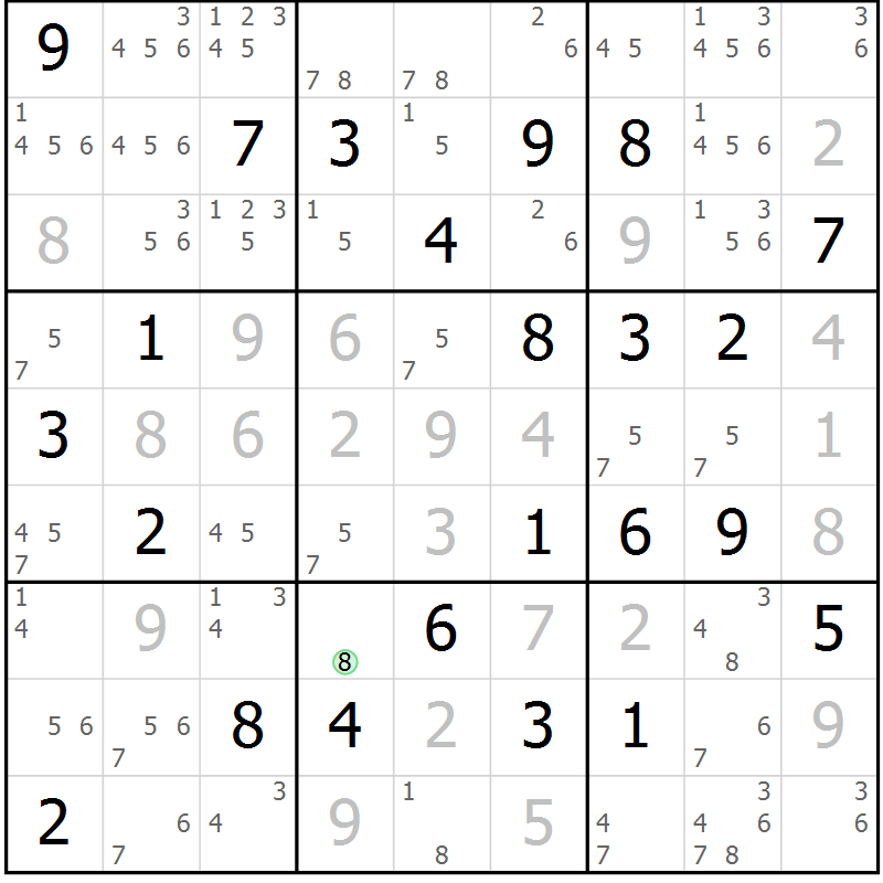 Position des candidats pour la solution de la Gr 43 page 46 du magazine de sudoku Maestro n° 099
