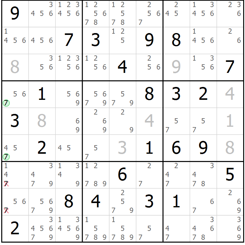 Position des candidats pour la solution de la Gr 43 page 46 du magazine de sudoku Maestro n° 099