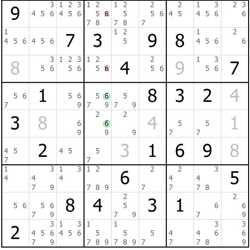 Position des candidats pour la solution de la Gr 43 page 46 du magazine de sudoku Maestro n° 099