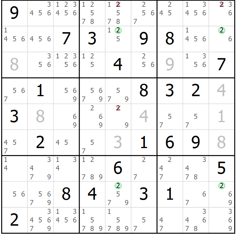 Position des candidats pour la solution de la Gr 43 page 46 du magazine de sudoku Maestro n° 099