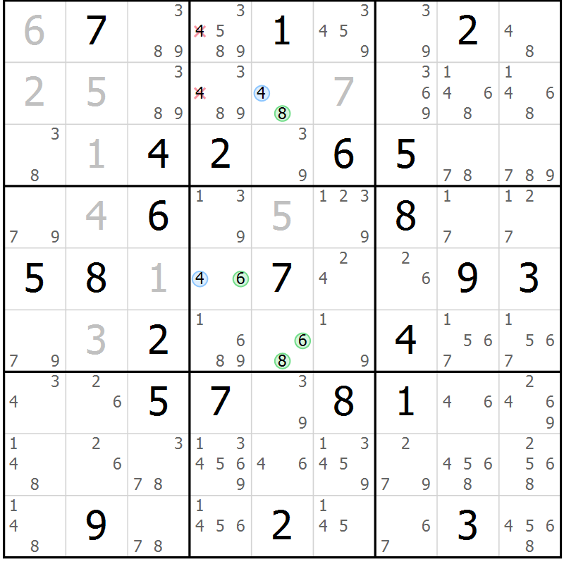 Position des candidats pour la solution de la Gr 44 page 47 du magazine de sudoku Maestro n° 099