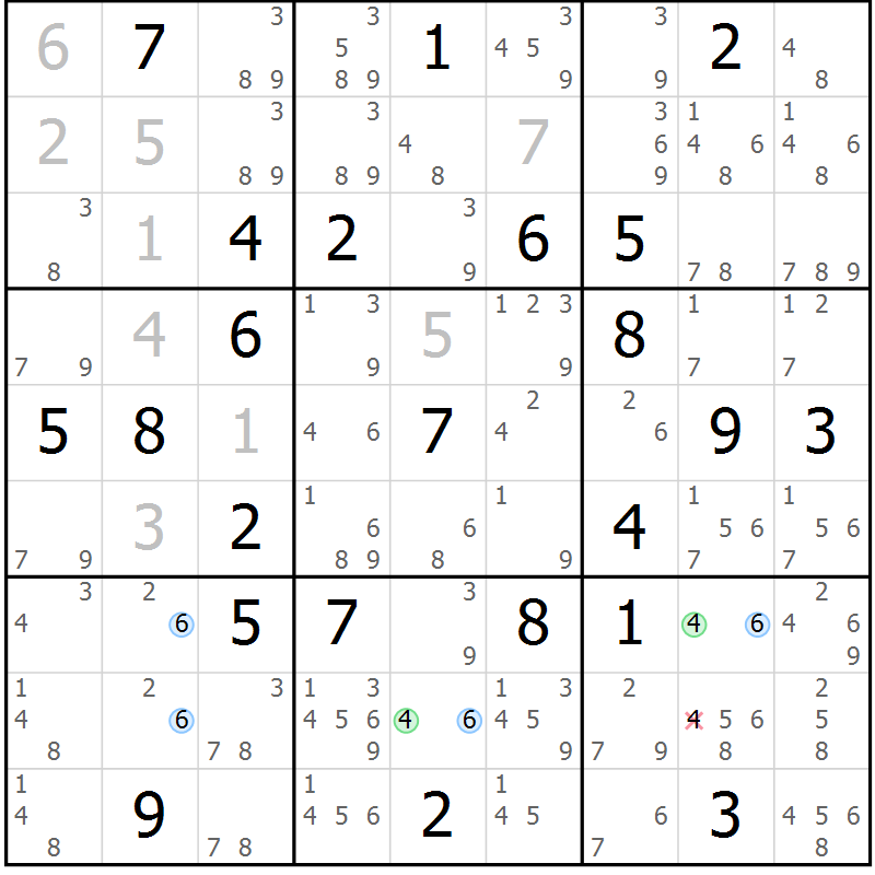 Position des candidats pour la solution de la Gr 44 page 47 du magazine de sudoku Maestro n° 099
