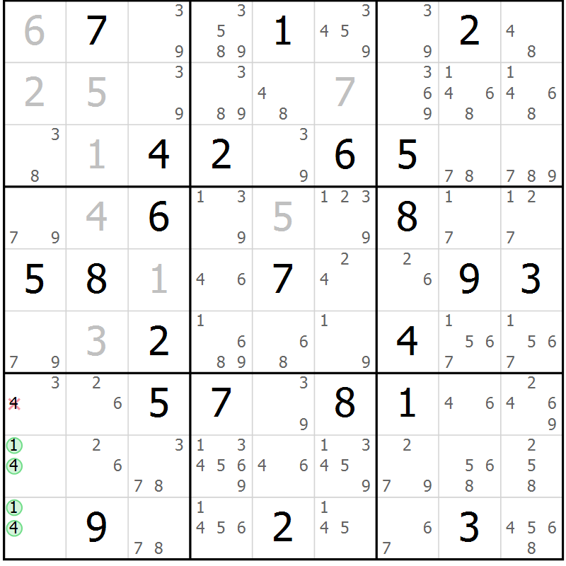 Position des candidats pour la solution de la Gr 44 page 47 du magazine de sudoku Maestro n° 099
