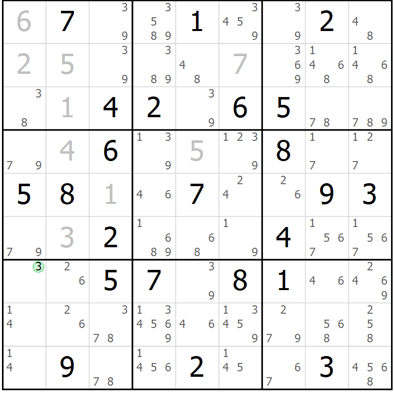 Position des candidats pour la solution de la Gr 44 page 47 du magazine de sudoku Maestro n° 099