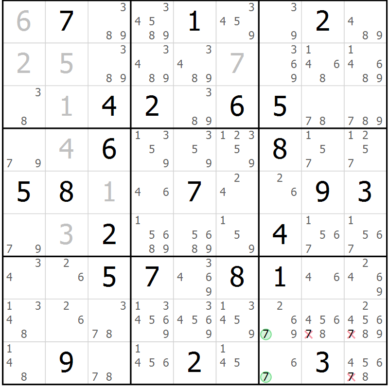 Position des candidats pour la solution de la Gr 44 page 47 du magazine de sudoku Maestro n° 099