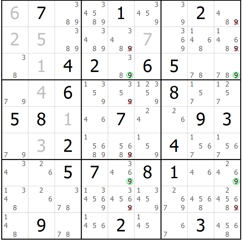 Position des candidats pour la solution de la Gr 44 page 47 du magazine de sudoku Maestro n° 099