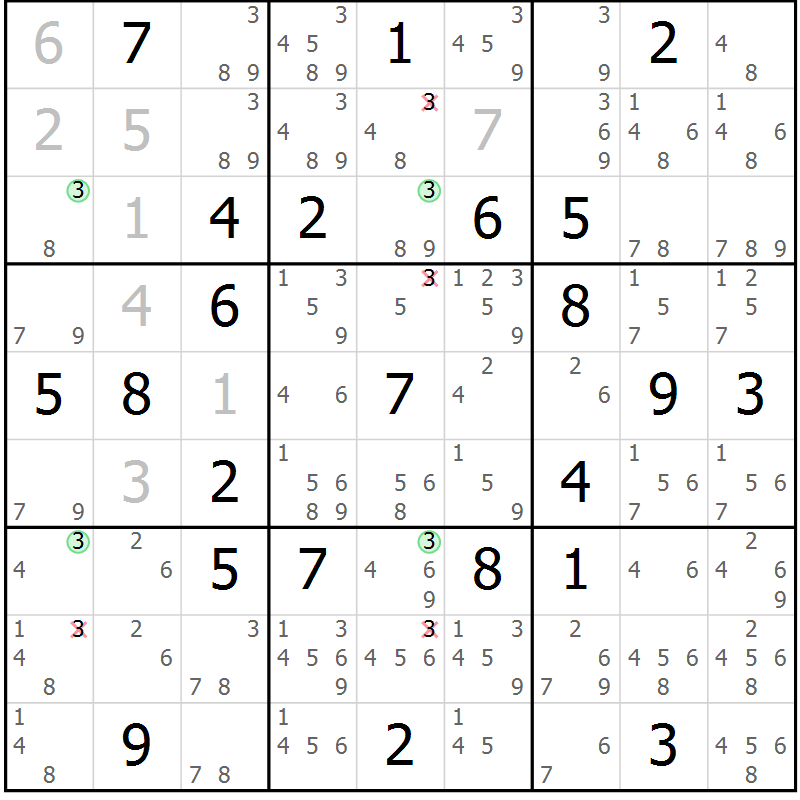 Position des candidats pour la solution de la Gr 44 page 47 du magazine de sudoku Maestro n° 099
