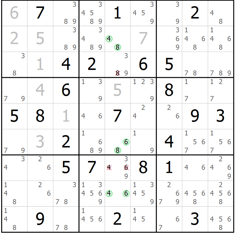 Position des candidats pour la solution de la Gr 44 page 47 du magazine de sudoku Maestro n° 099