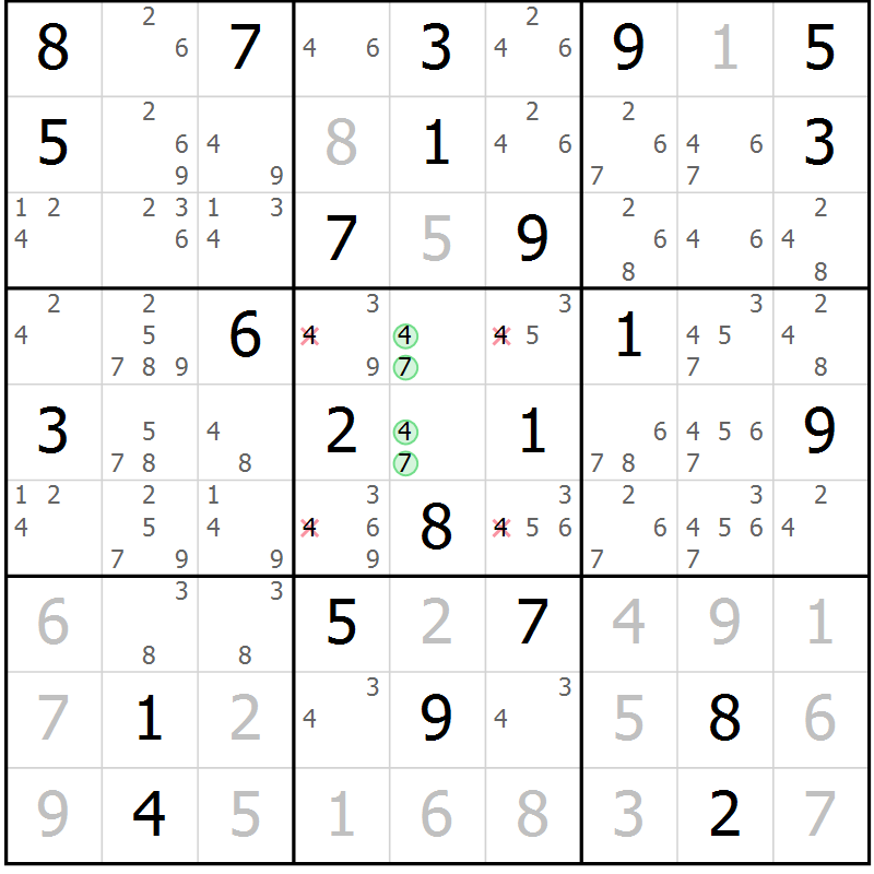 Position des candidats pour la solution de la Gr 45 page 48 du magazine de sudoku Maestro n° 099