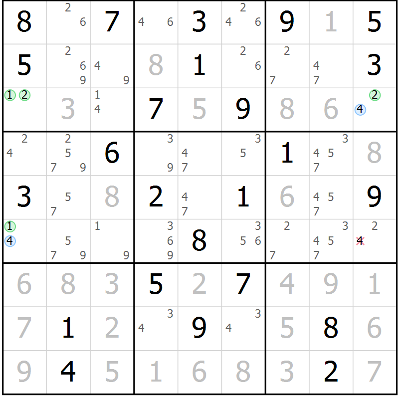 Position des candidats pour la solution de la Gr 45 page 48 du magazine de sudoku Maestro n° 099
