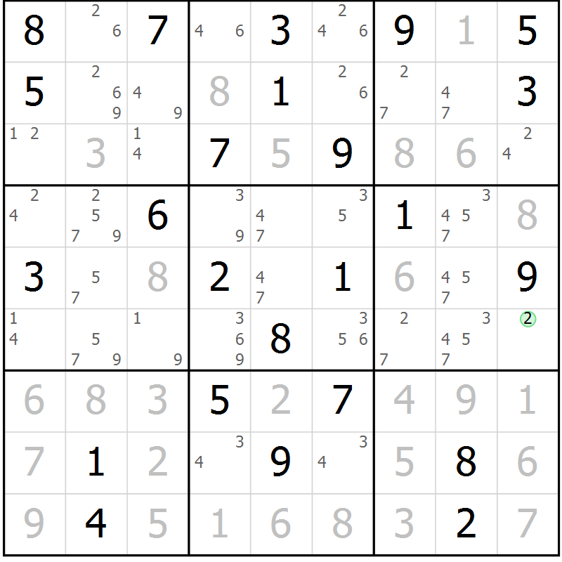 Position des candidats pour la solution de la Gr 45 page 48 du magazine de sudoku Maestro n° 099