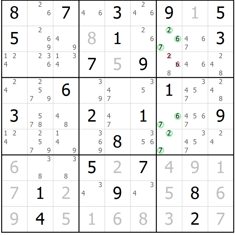 Position des candidats pour la solution de la Gr 45 page 48 du magazine de sudoku Maestro n° 099