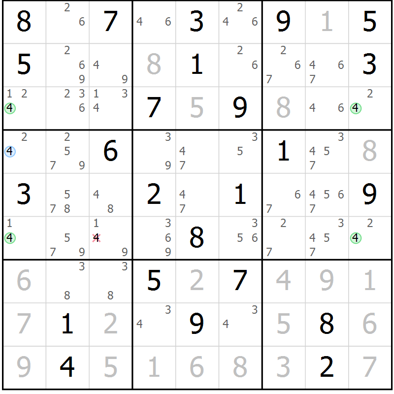 Position des candidats pour la solution de la Gr 45 page 48 du magazine de sudoku Maestro n° 099