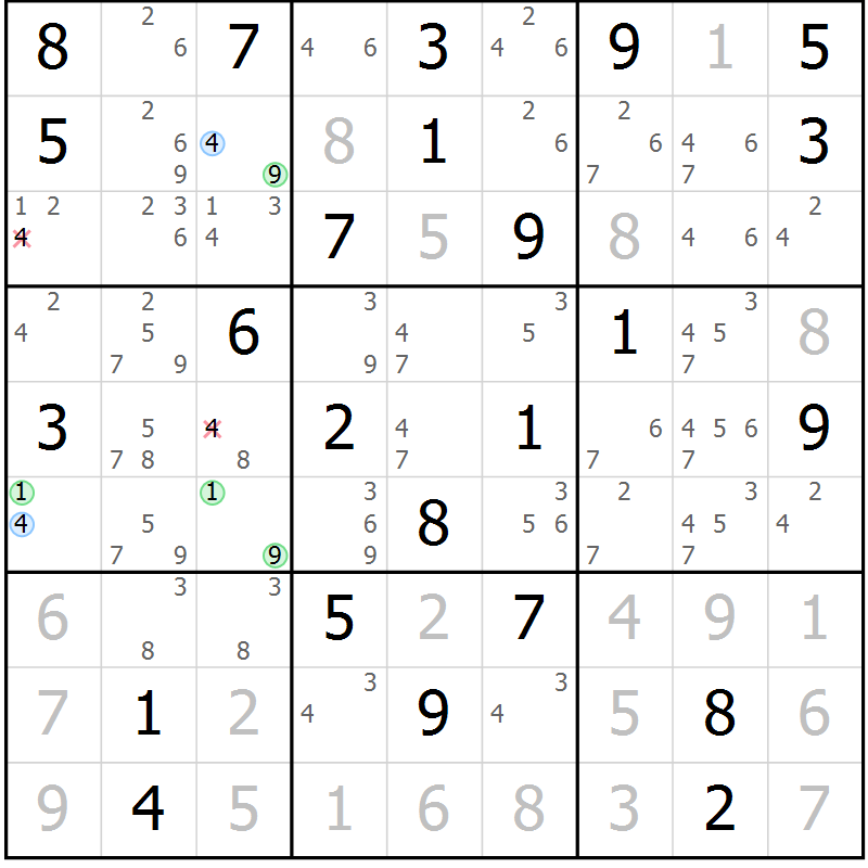 Position des candidats pour la solution de la Gr 45 page 48 du magazine de sudoku Maestro n° 099