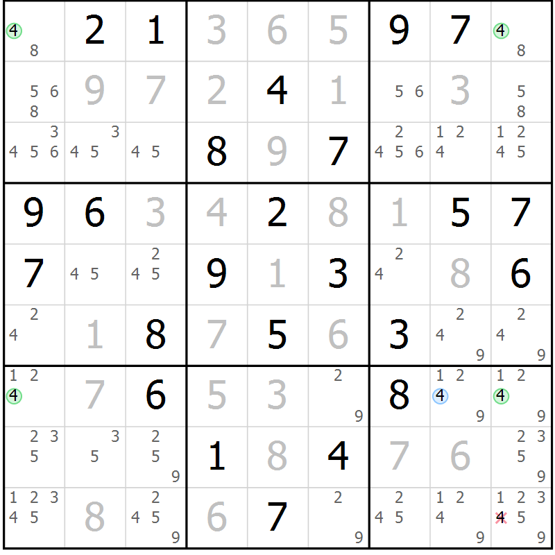 Position des candidats pour la solution de la Gr 46 page 49 du magazine de sudoku Maestro n° 099