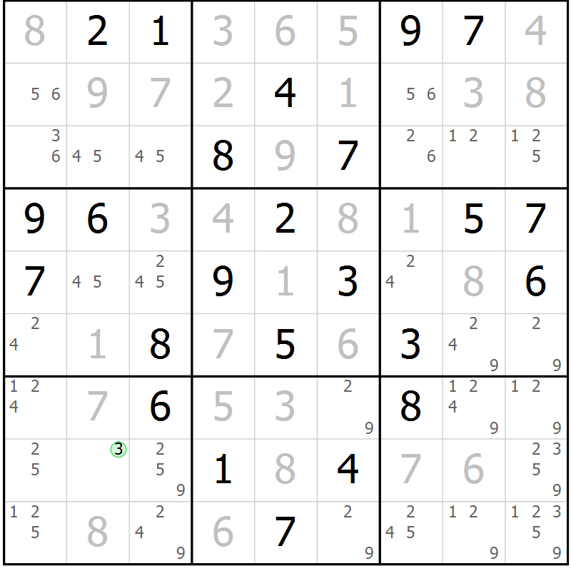 Position des candidats pour la solution de la Gr 46 page 49 du magazine de sudoku Maestro n° 099