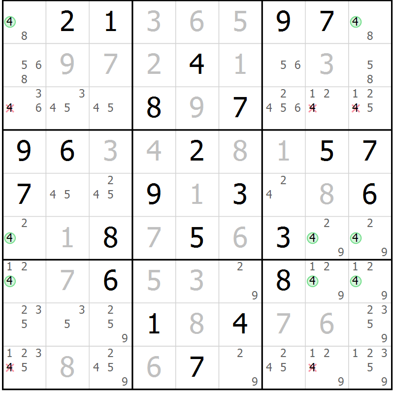 Position des candidats pour la solution de la Gr 46 page 49 du magazine de sudoku Maestro n° 099