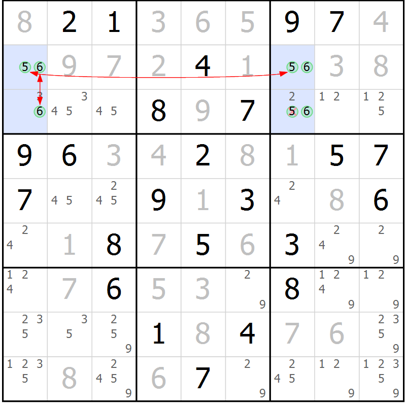 Position des candidats pour la solution de la Gr 46 page 49 du magazine de sudoku Maestro n° 099