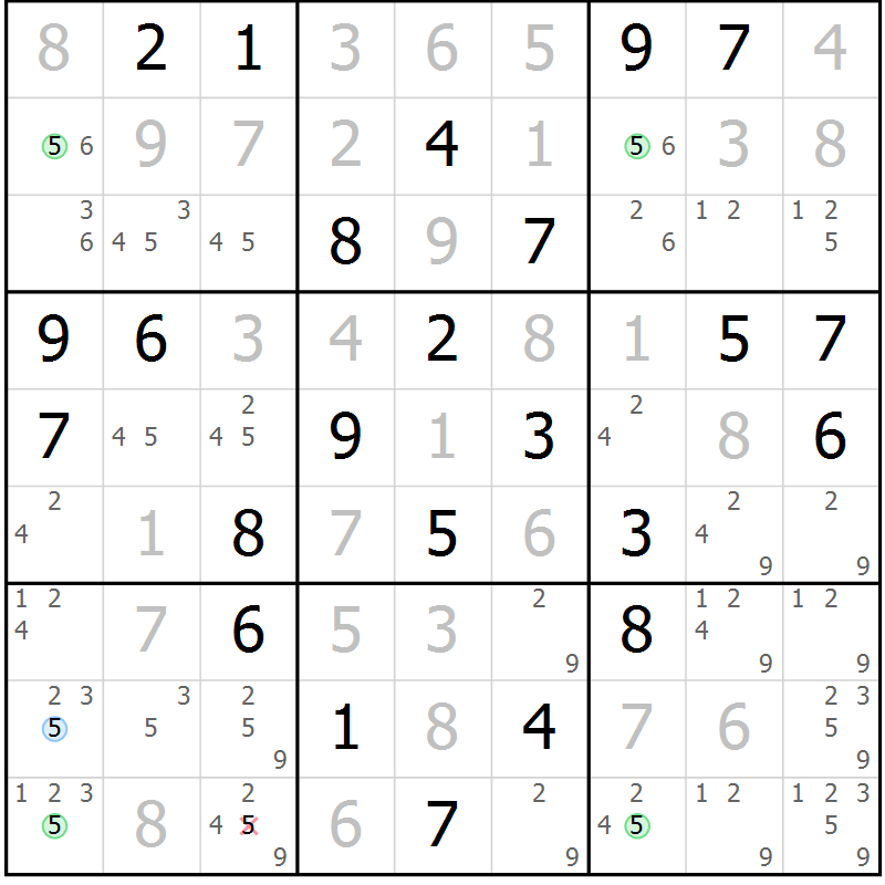 Position des candidats pour la solution de la Gr 46 page 49 du magazine de sudoku Maestro n° 099