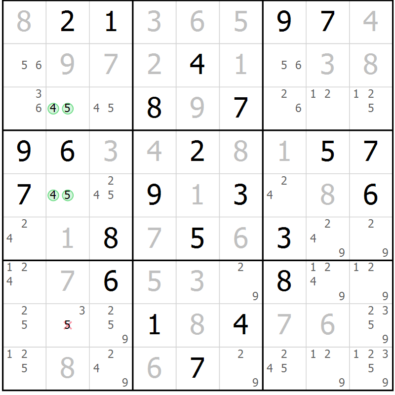 Position des candidats pour la solution de la Gr 46 page 49 du magazine de sudoku Maestro n° 099