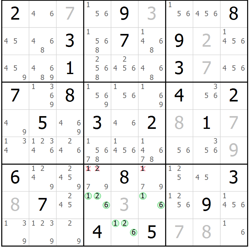 Position des candidats pour la solution de la Gr 47 page 50 du magazine de sudoku Maestro n° 099