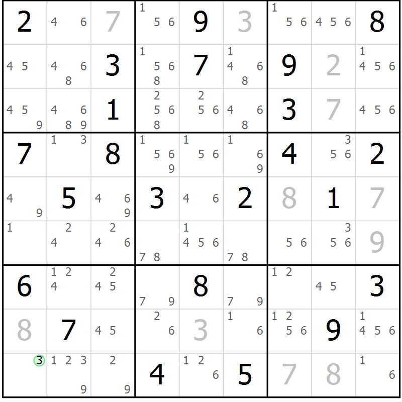 Position des candidats pour la solution de la Gr 47 page 50 du magazine de sudoku Maestro n° 099