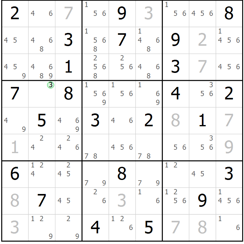Position des candidats pour la solution de la Gr 47 page 50 du magazine de sudoku Maestro n° 099
