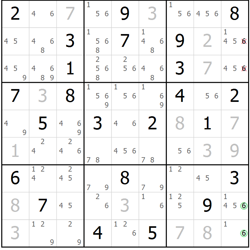 Position des candidats pour la solution de la Gr 47 page 50 du magazine de sudoku Maestro n° 099