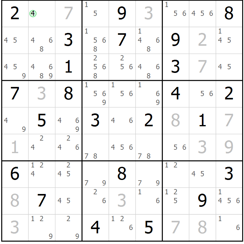 Position des candidats pour la solution de la Gr 47 page 50 du magazine de sudoku Maestro n° 099