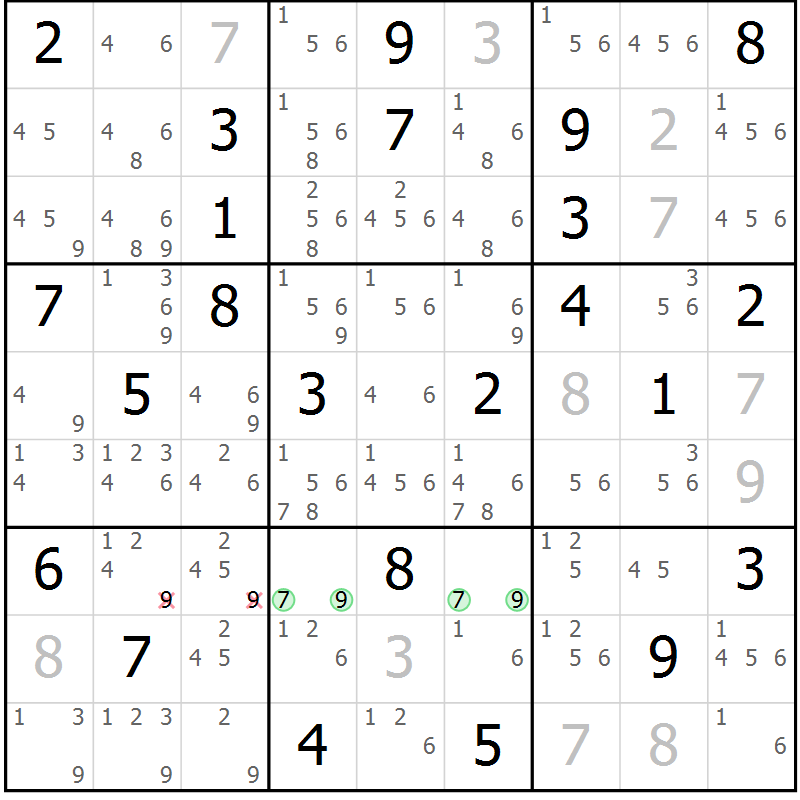 Position des candidats pour la solution de la Gr 47 page 50 du magazine de sudoku Maestro n° 099