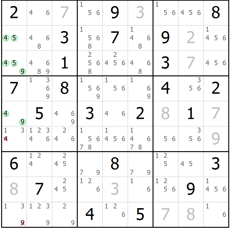 Position des candidats pour la solution de la Gr 47 page 50 du magazine de sudoku Maestro n° 099