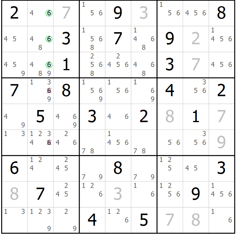 Position des candidats pour la solution de la Gr 47 page 50 du magazine de sudoku Maestro n° 099