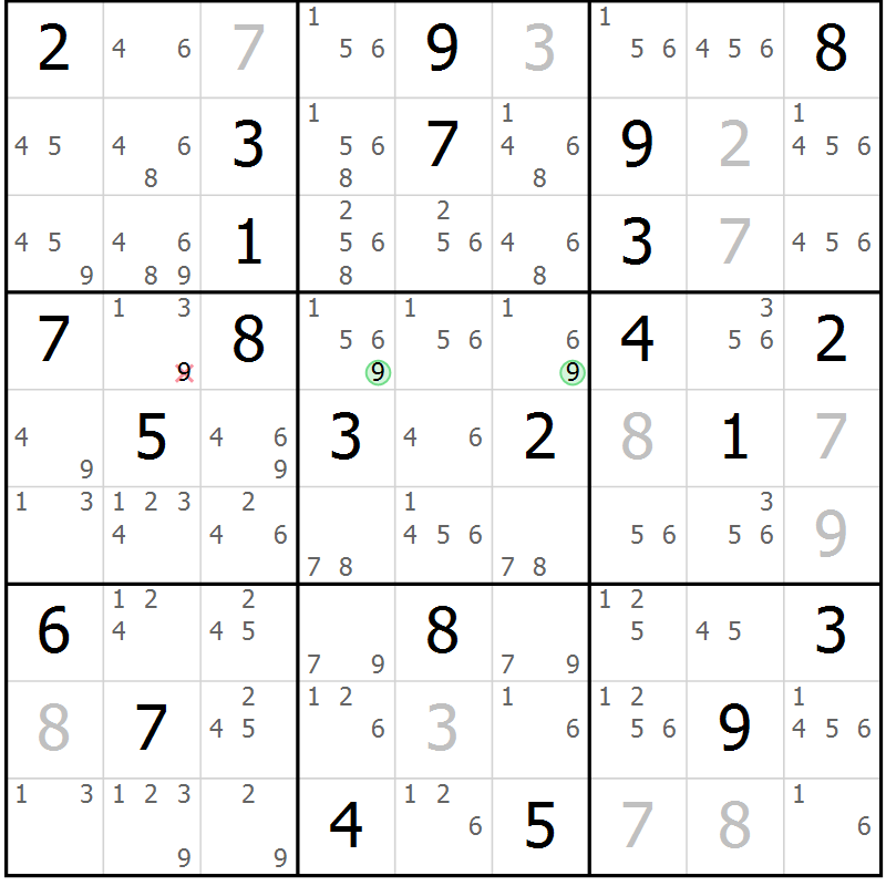 Position des candidats pour la solution de la Gr 47 page 50 du magazine de sudoku Maestro n° 099