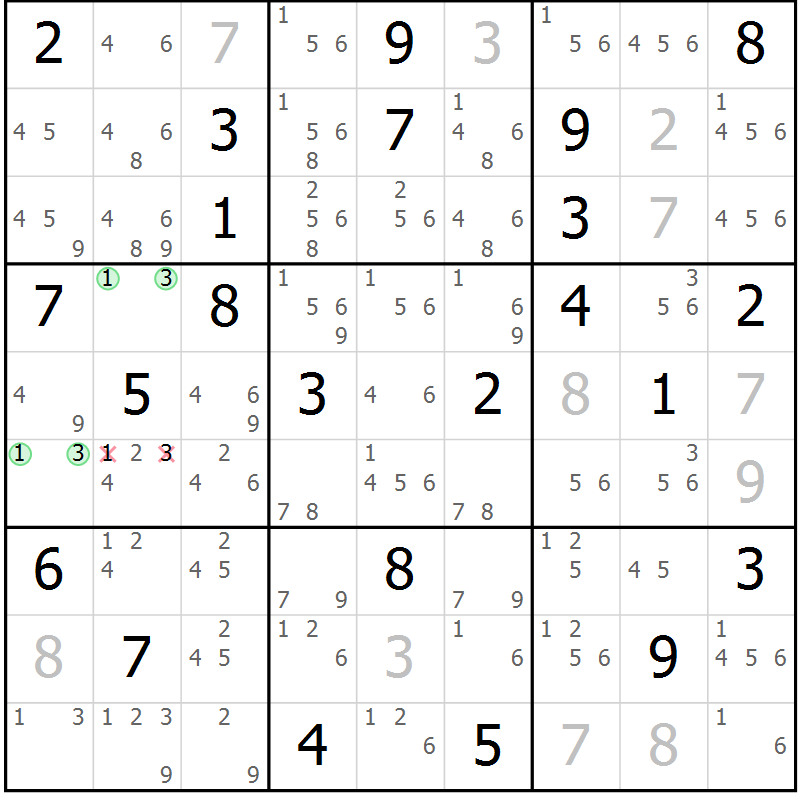 Position des candidats pour la solution de la Gr 47 page 50 du magazine de sudoku Maestro n° 099