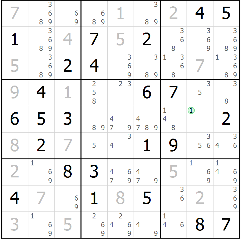 Position des candidats pour la solution de la Gr 48 page 51 du magazine de sudoku Maestro n° 099