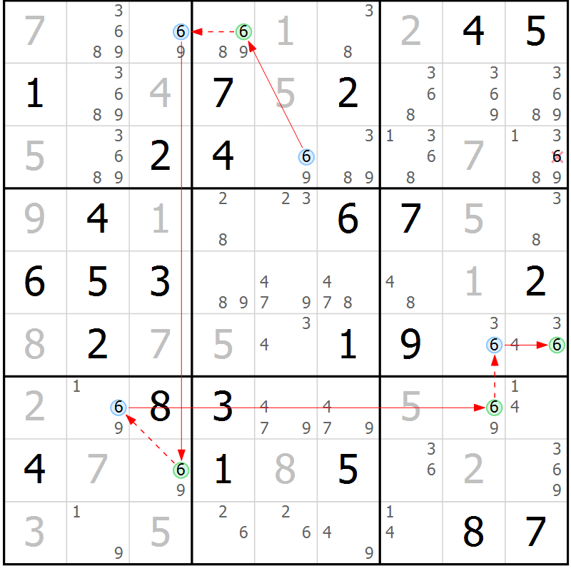 Position des candidats pour la solution de la Gr 48 page 51 du magazine de sudoku Maestro n° 099