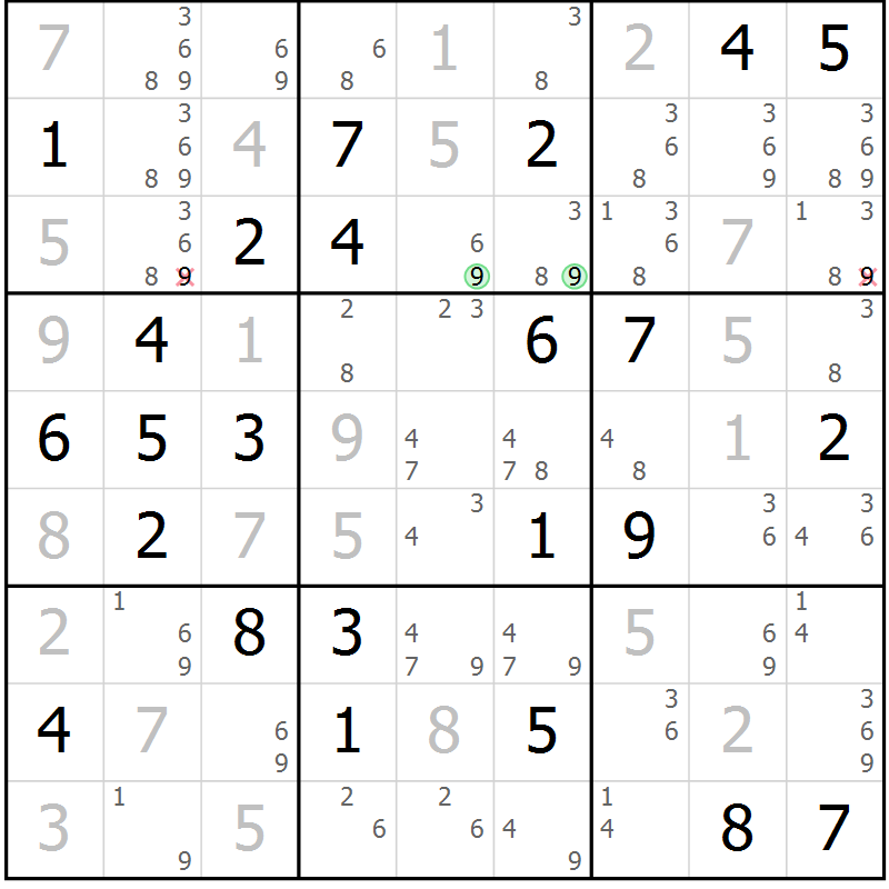 Position des candidats pour la solution de la Gr 48 page 51 du magazine de sudoku Maestro n° 099