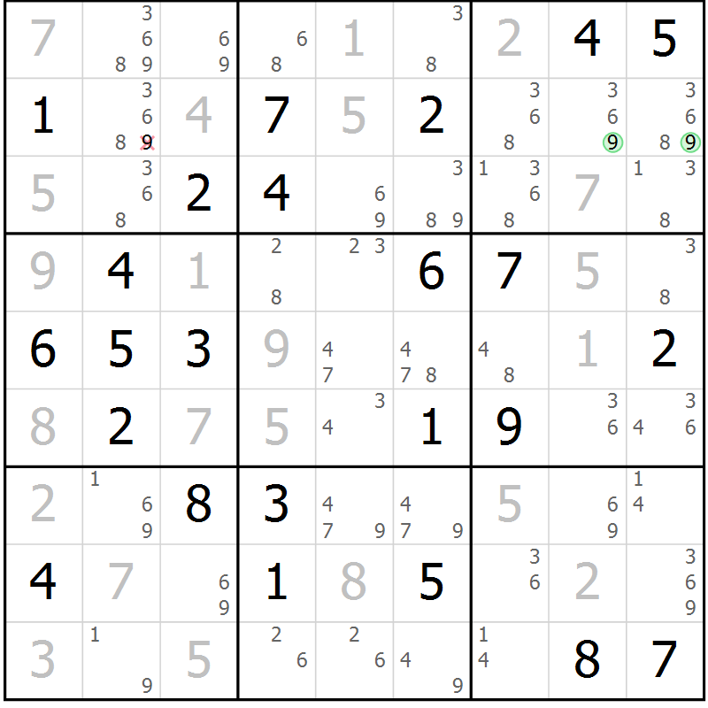 Position des candidats pour la solution de la Gr 48 page 51 du magazine de sudoku Maestro n° 099