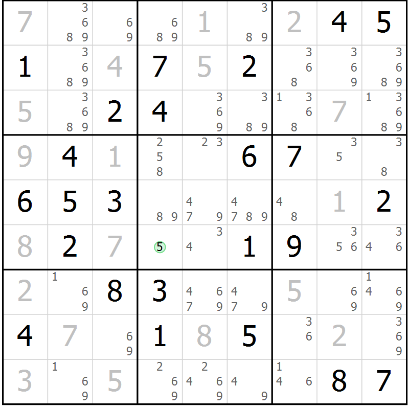Position des candidats pour la solution de la Gr 48 page 51 du magazine de sudoku Maestro n° 099