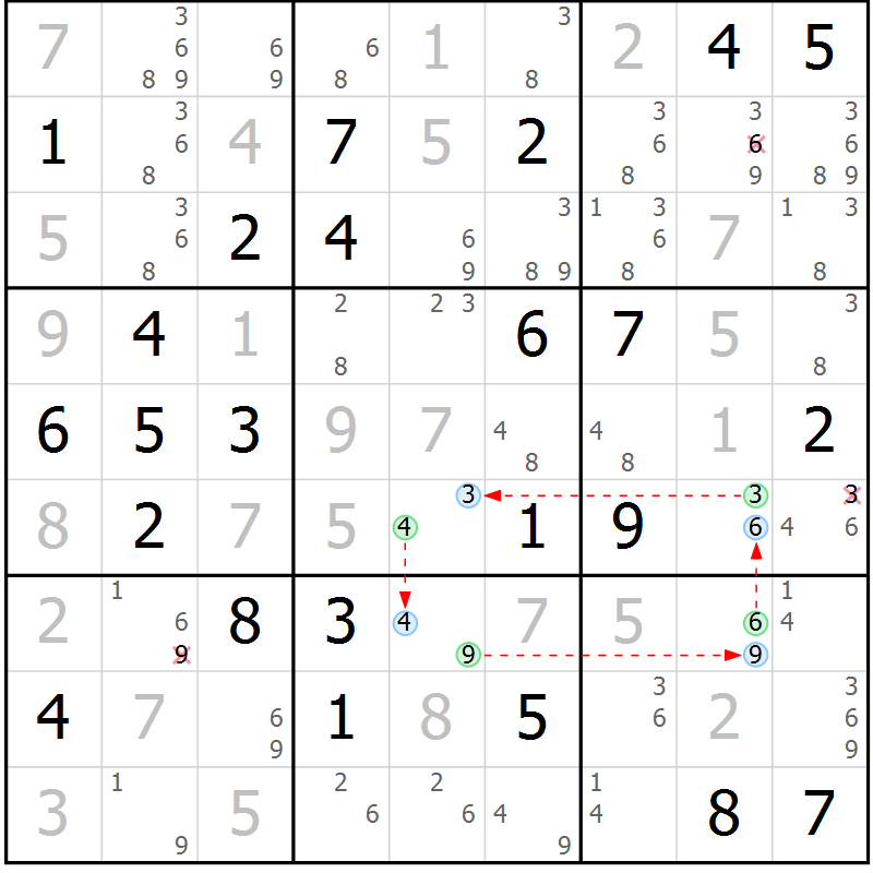 Position des candidats pour la solution de la Gr 48 page 51 du magazine de sudoku Maestro n° 099