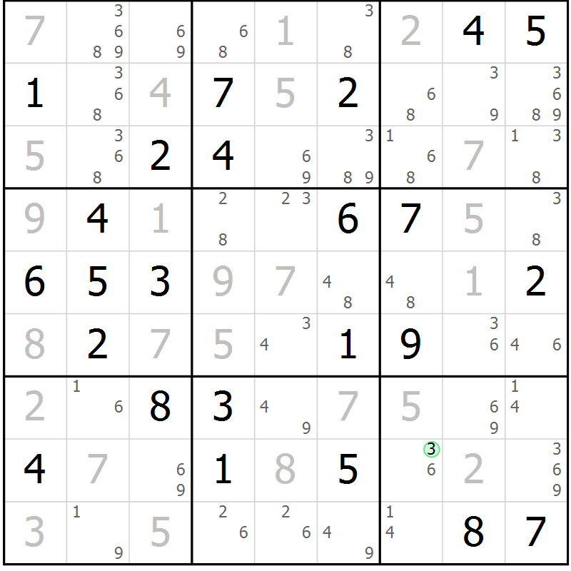 Position des candidats pour la solution de la Gr 48 page 51 du magazine de sudoku Maestro n° 099