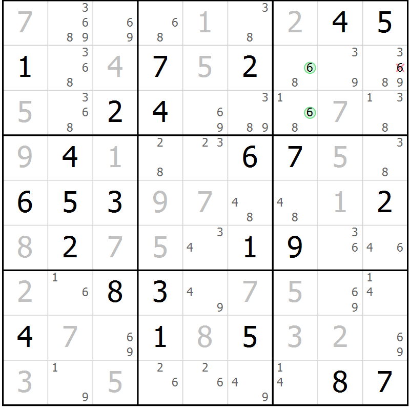 Position des candidats pour la solution de la Gr 48 page 51 du magazine de sudoku Maestro n° 099