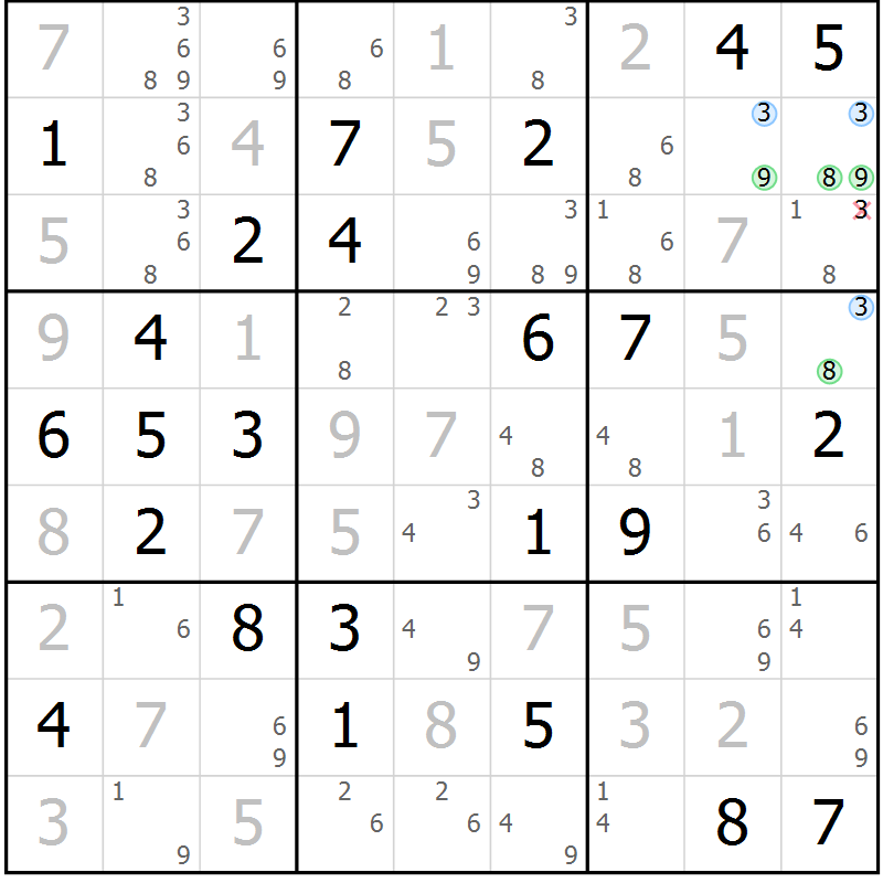 Position des candidats pour la solution de la Gr 48 page 51 du magazine de sudoku Maestro n° 099