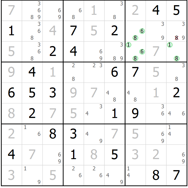 Position des candidats pour la solution de la Gr 48 page 51 du magazine de sudoku Maestro n° 099