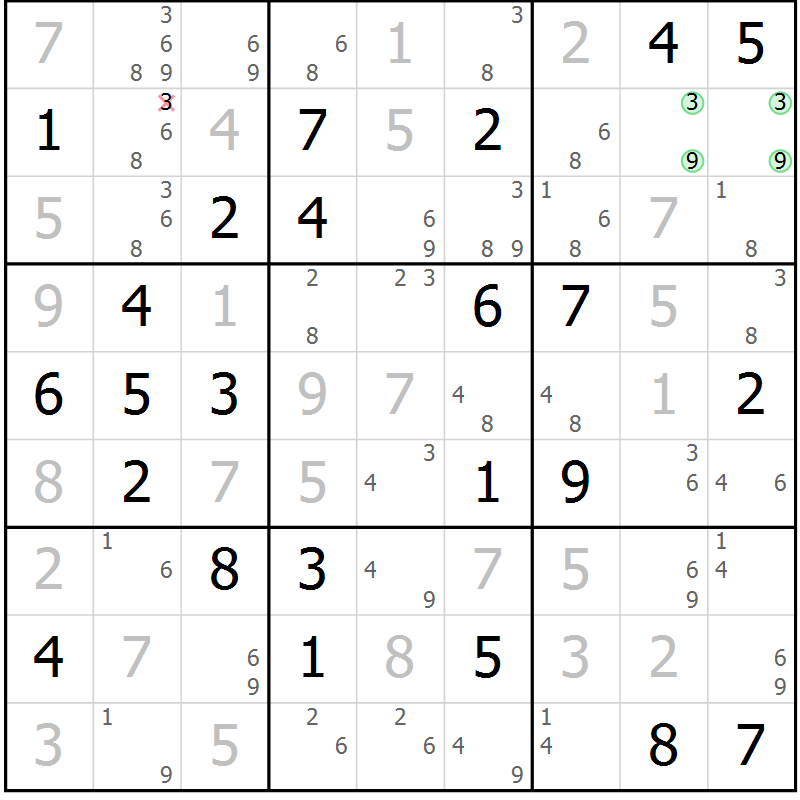 Position des candidats pour la solution de la Gr 48 page 51 du magazine de sudoku Maestro n° 099