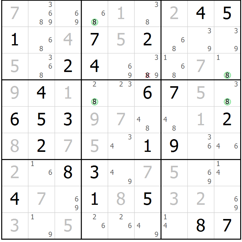 Position des candidats pour la solution de la Gr 48 page 51 du magazine de sudoku Maestro n° 099