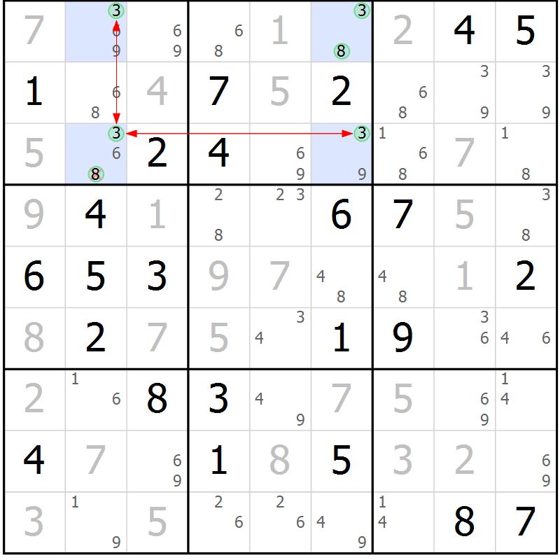Position des candidats pour la solution de la Gr 48 page 51 du magazine de sudoku Maestro n° 099